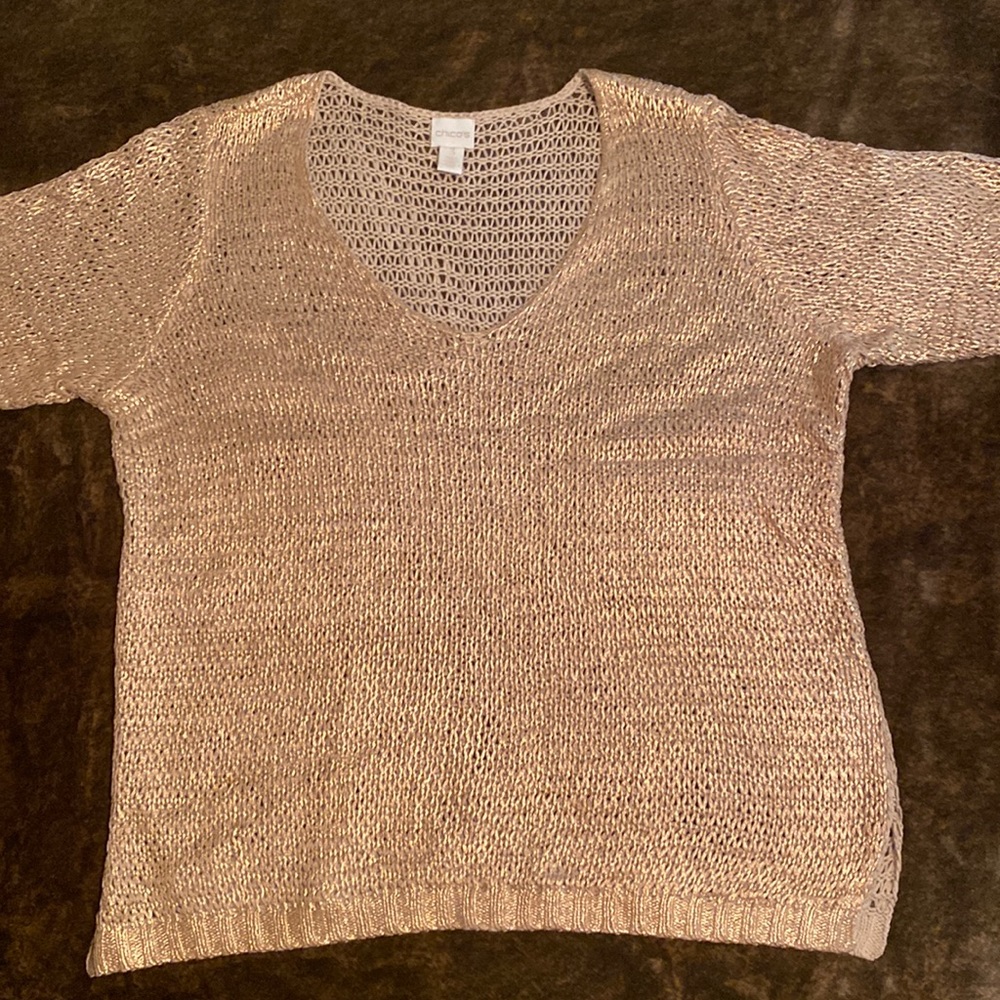 Beautiful Chico’s Gold Crochet Top Size 3 XL